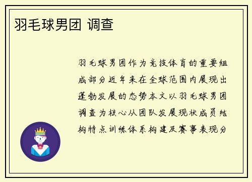 羽毛球男团 调查